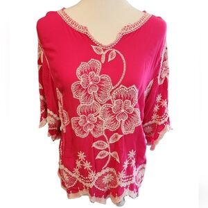 2 For $20. Solitaire Pink Embroidered blouse Boho